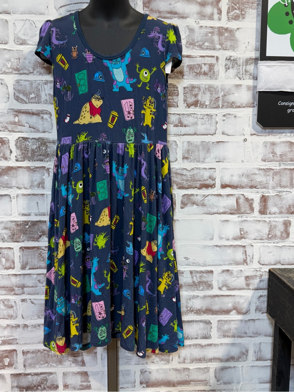 Little Sleepies Navy Monster Print Skater Dress with Bright Accents